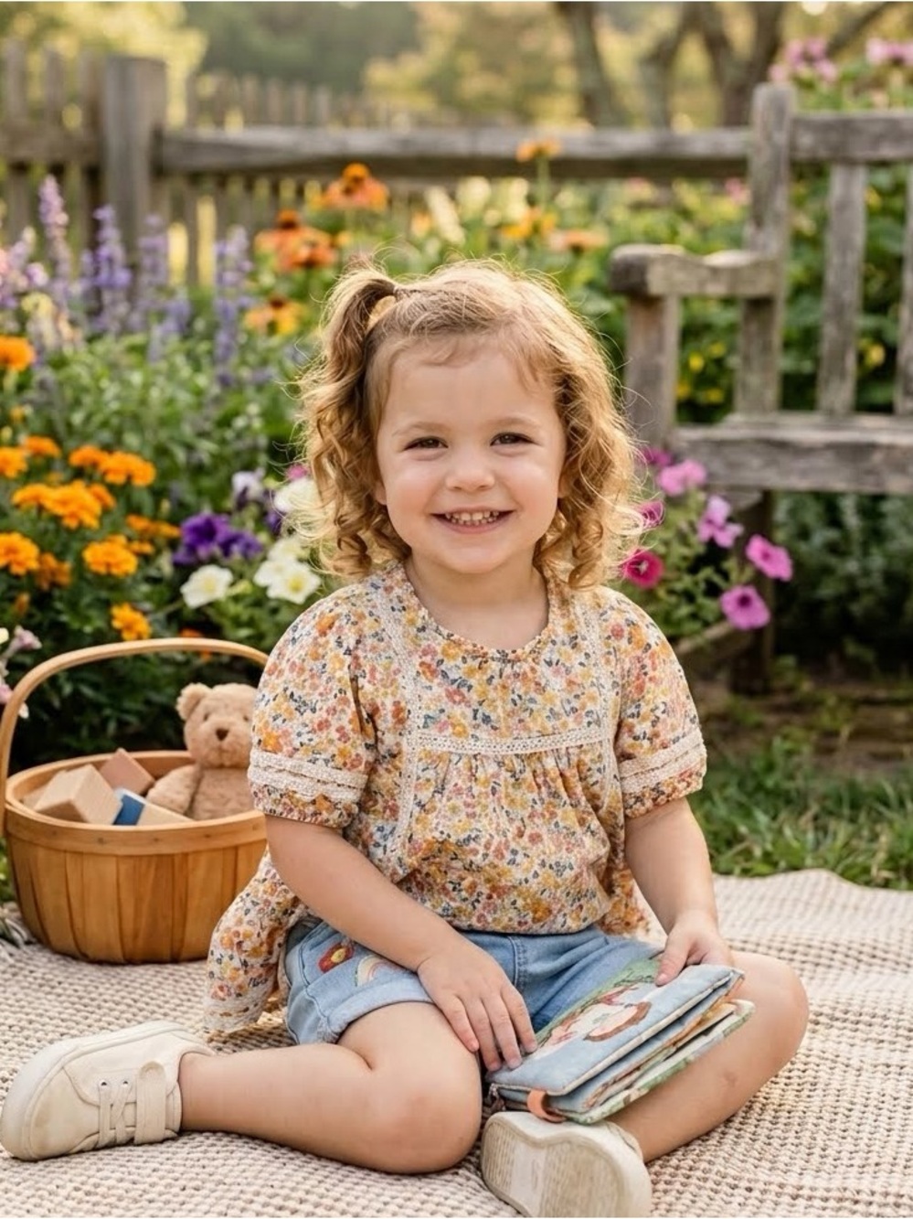 Rachel Zoe Floral Tiered Babydoll Top with Lace Trim-3T